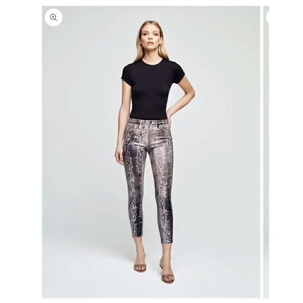 L'AGENCE Margot High Rise Skinny Jean in PETAL/BLK SNAKE SKIN CRACKLE FOIL